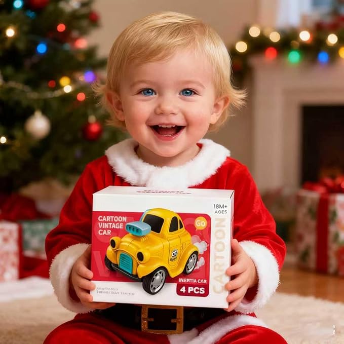 Inertial Push and Go Cartoon Car Toys for Toddlers 1-3, Friction Powered Race Vehicles for 6-9-12-18 Month, 1st Birthday Gift for 1-2 Year Old Boy Girl,Party Favor for Kids