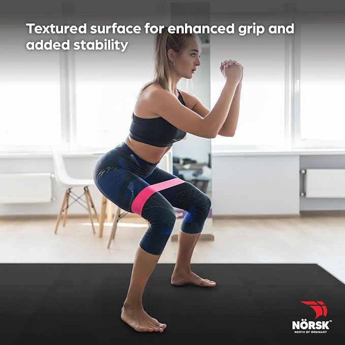 Norsk Dual-Sided Reversible 1/2" Foam Exercise Mats for Home Gym - Interlocking EVA Foam Tiles