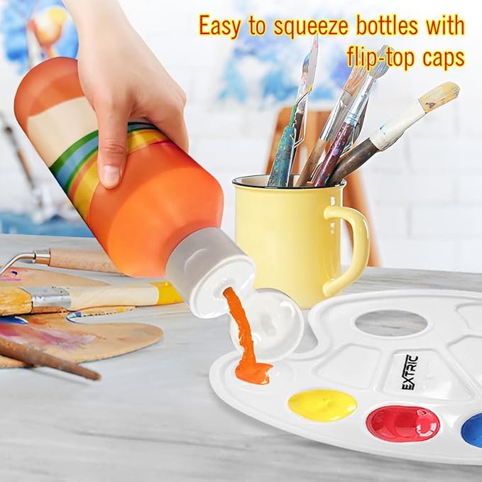 EXTRIC Washable Paint for Kids 6 Color, Non-Toxic Tempera Kid Paint 8 oz Bottles, Vibrant Pigments, Easy-Clean Toddler Paints, Kids Painting Set Arts and Crafts Supplies