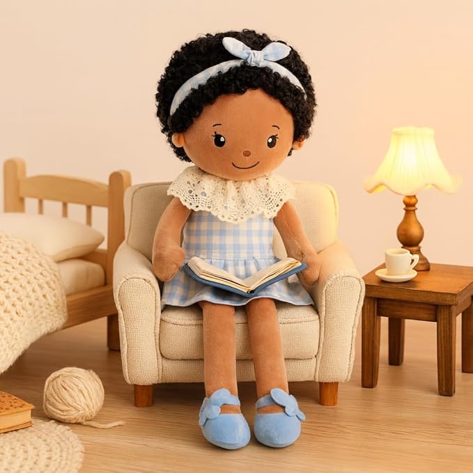 Soft Baby Doll Toys (16'') Baby Rag Doll for Girls Birthday Cuddly Plush Toys for Toddler Kids (Black)