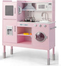 INFANS Kid Kitchen Playset, Toddler Wooden Pretend Cooking Set with Realistic Light & Sound, Stove, Sink, Microwave, Storage Cabinet, Play Kitchen Toy Set for Children Boys Girls