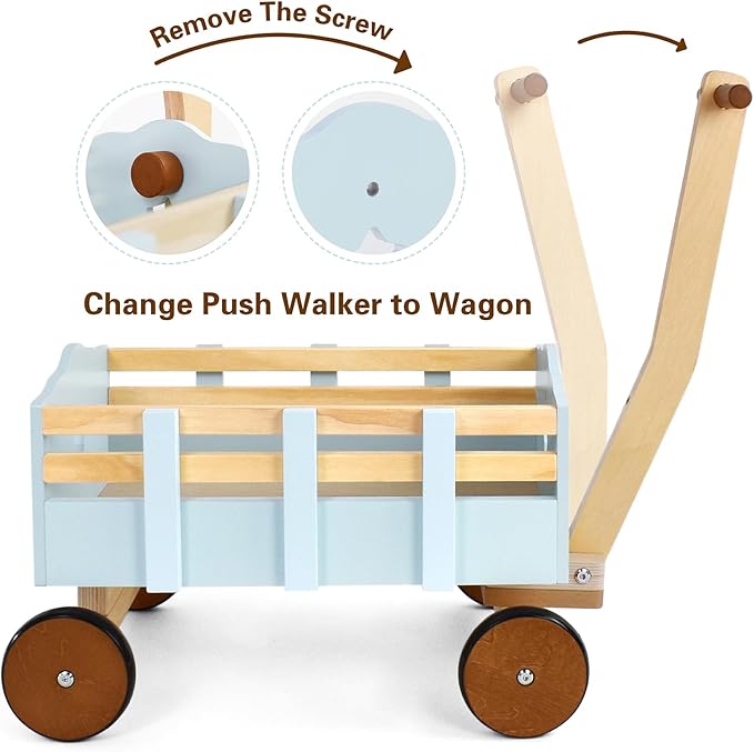 PairPear Kids Wagon Toy,Wooden Toys Cargo Walker Cart Wagon Stroller,Toddler Push and Pull Baby Walker Gift for Babies Boys and Girls