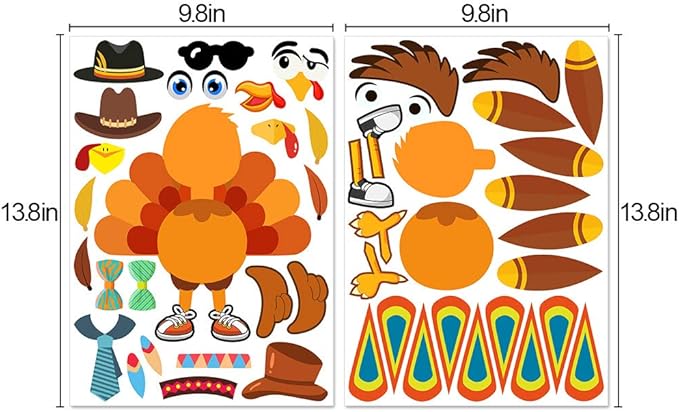 Make-A-Turkey Stickers Thanksgiving Party Games/Favors/Supplies for Kids Crafts - 20 Set
