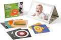 Foldable Tummy Time Play Set (Sturdy Cardboard), Large Baby Safe Mirror and Card Display Stand with 80 Pages High Contrast Cards, Alphabet and Animal Cognition