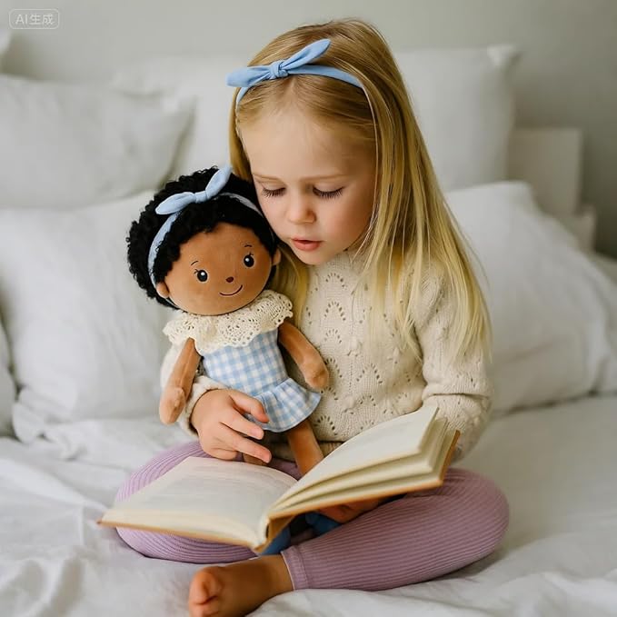 Soft Baby Doll Toys (16'') Baby Rag Doll for Girls Birthday Cuddly Plush Toys for Toddler Kids (Black)
