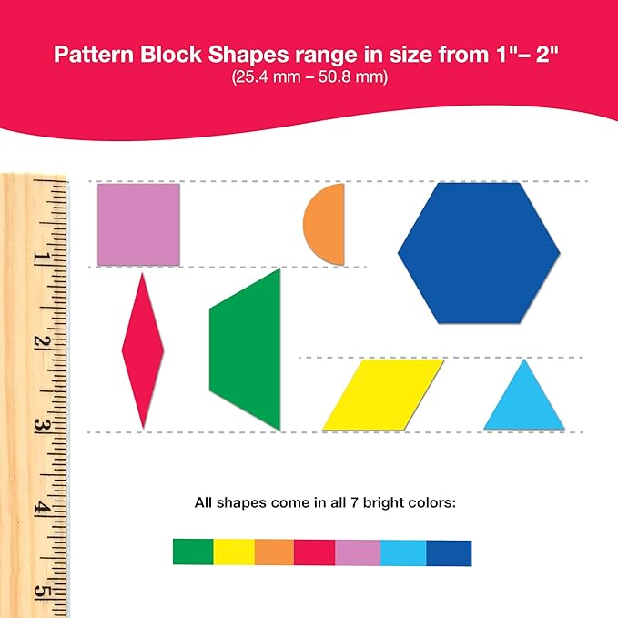 882 Pcs Pattern Block Shapes Math Manipulatives for Learning Multicolor Triangles, Squares, Hexagons, and more Easy-Punch Paper Shape Cutouts in 7 Bright Colors US Made Card Stock