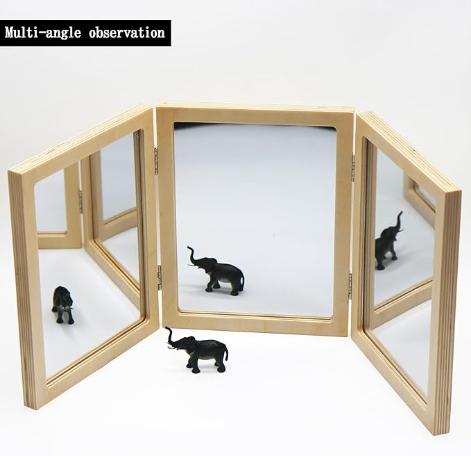 Montessori & Reggio Inspired Children Mirror, Preschool Classroom Essential, 3 Panels, 3-in-1 Folding, Small Mirror for Light Table Explore