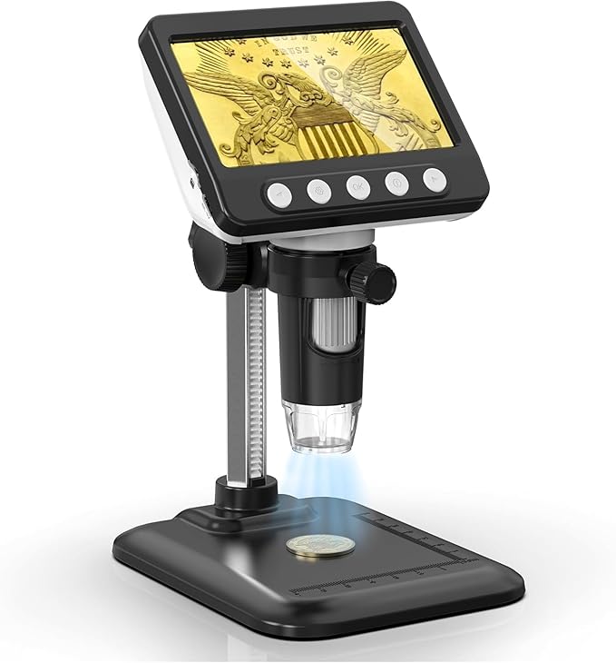 Coin Microscope, 4.3" LCD USB Digital 1000X Coin Magnifier with 8 Adjustable LED Lights, 1080P PC View Compatible with Windows/MacBook for Adults Kids