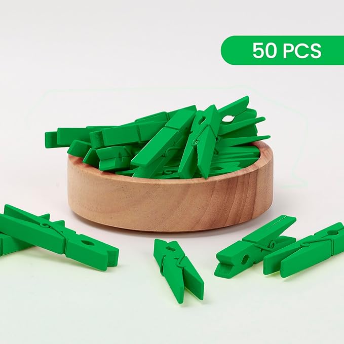 50PCS Colored Wooden Clothespins, 2.9inch Green Clothes Pins for Clip Pictures Photos Decorative, Small Colorful Wood Decoration Closepins Clips