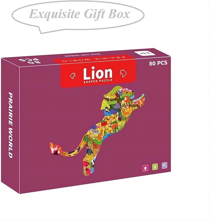 PINU Jigsaw Puzzles for Kids Ages 3-5, 6-8, 8-10, Children Colorful Fun Animal Shaped Puzzle Learning Educational Toys Gifts Games for Boys and Girls (Lion-80 PCS)