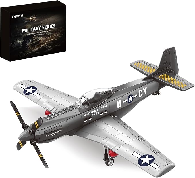 P51 Mustang Fighter Jet Building Set- Compatible with Lego Military Plane, Military Army Airplane for 8-14 Years Boys and Adults as Gifts