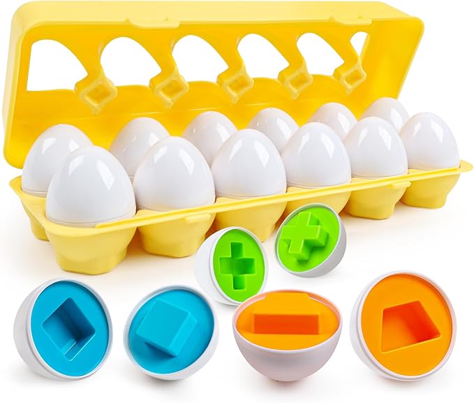 Tddler Toys 1-2,Montessori Geometric Egg Early Fine Motor Skills Learning Color Sorting & Shape Sorter Matching Eggs Game Airplane Travel Toys for Kids Boys Girls