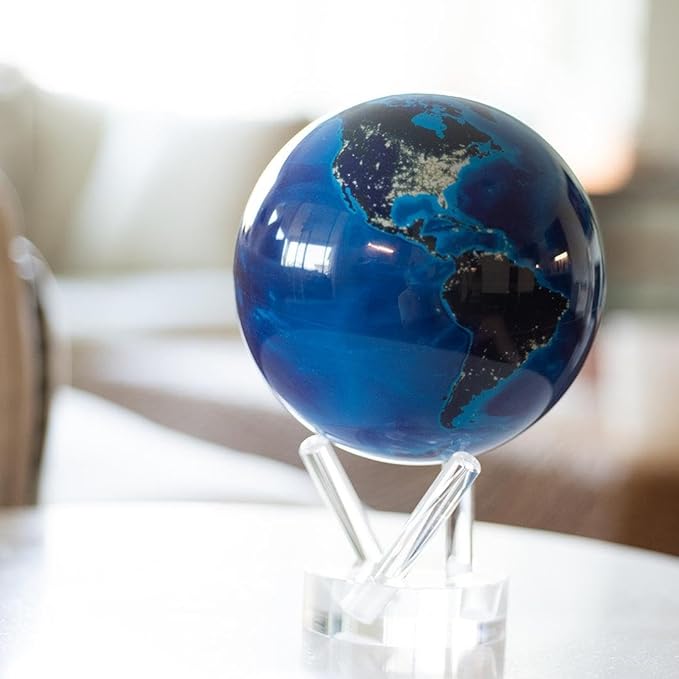 MOVA Globe – Earth at Night (4.5”) | Rotating Globe Powered by Light, No Batteries or Cords | City Lights Satellite Imagery | Unique Gift or Modern Desk Decor