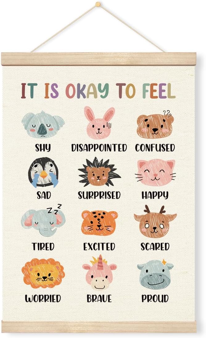 Geondos Therapy Office Decor, Canvas Poster Wood Hanger, Mental Health Poster, Therapist Office Social Worker Sign, Hanging Canvas Decor, Counseling Wall Art Prints 11.8x15.7 Inches