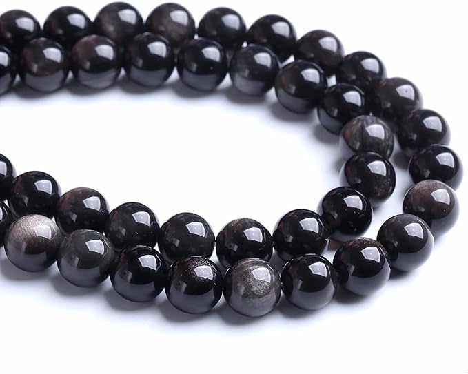 8MM 46PCS Natural Stone Silver Obsidian Loose Beads for Jewelry Making DIY Bracelet