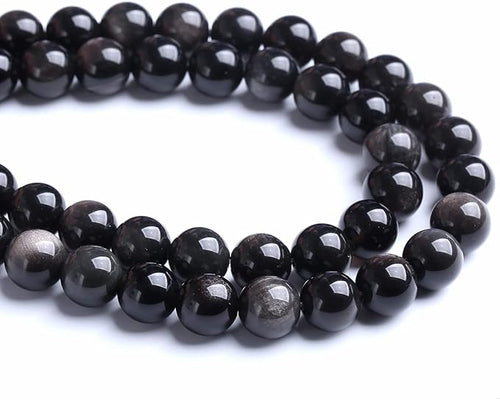 10MM 38PCS Natural Stone Silver Obsidian Loose Beads for Jewelry Making DIY Bracelet