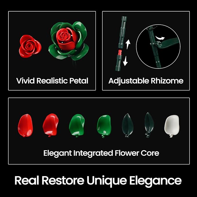 iATOM Christmas Rose Bouquet Building Set, Artificial Flowers Botanical Collection for Adults - Gift for Christmas & Valentines Day - Home Office Table Centerpiece Decor - 11012