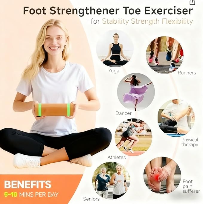 Balance Board - Non-Slip Natural Cork Rocker for Plantar Fasciitis Relief & Ankle Strengthening | Portable Trainer for Seniors, Athletes & Yoga Enthusiasts (Home Gym Equipment)