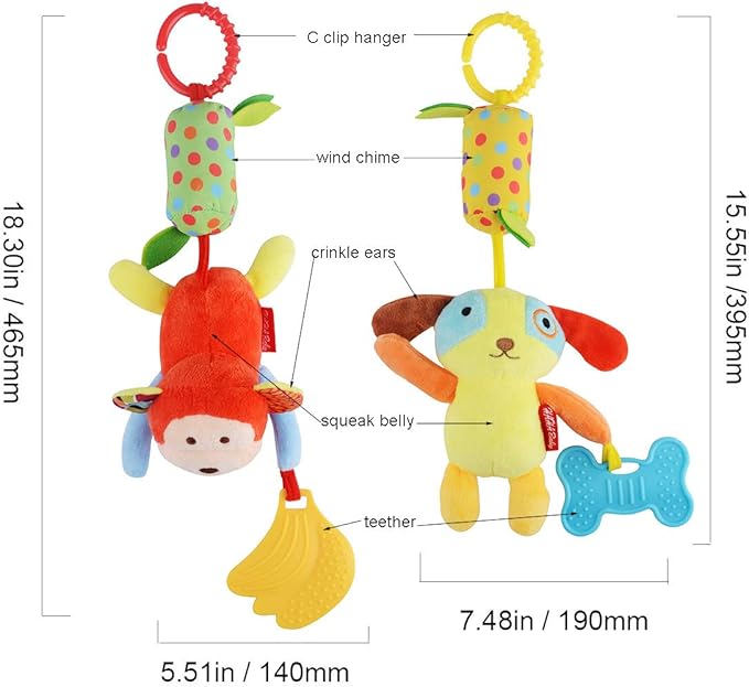 HAHA Baby Toys for 0 3 6 9 to 12 Months, Soft Hanging Crinkle Squeaky Sensory Learning Toy Infant Newborn Stroller Car Seat Crib Travel Activity Plush Animal Wind Chime with Teether for Boys Girls