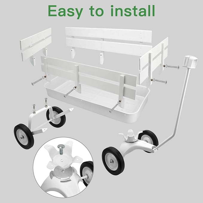 All-Terrain Cargo Wagon - White Flower Girl Wagon Pull Along with Removable Wooden Side Panels, Big Tires and Wide Grip Handle for Weddings, 33' L x 15.7' W x 19.6' H