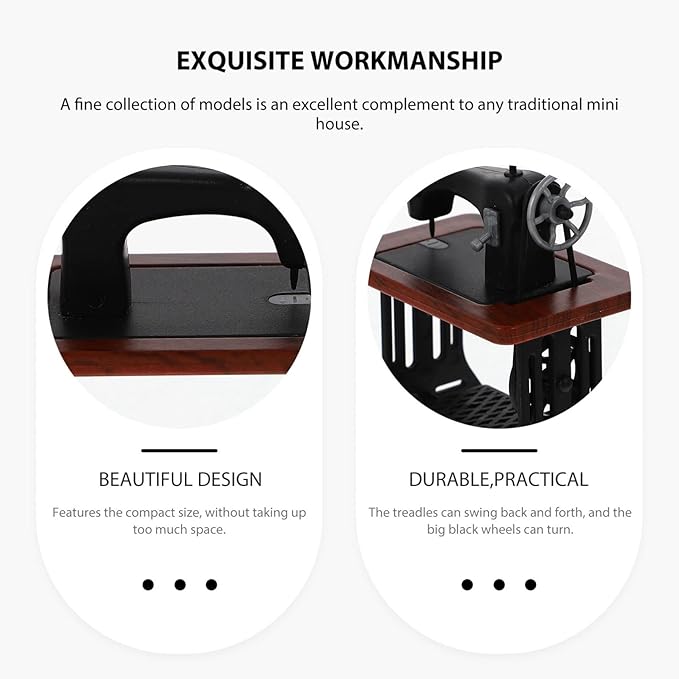 Zerodeko Miniature Sewing Machine, 1:24 Mini Vintage Sewing Machine Model Dollhouse Furniture Accessories Tabletop Decorations Birthday Festival for Kids Toddler (2)