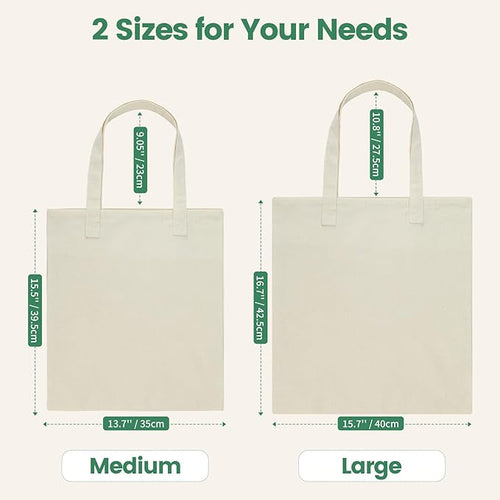 12 Pack Canvas Tote Bag - Lightweight Thin Tote Bags Bulk Blank Shopping Reusable Grocery Bags for DIY Gift Sublimation Activity - Beige