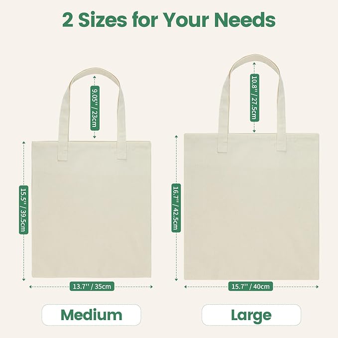 24 Pack Canvas Tote Bag - Lightweight Thin Tote Bags Bulk Blank Shopping Reusable Grocery Bags for DIY Gift Sublimation Activity - Beige