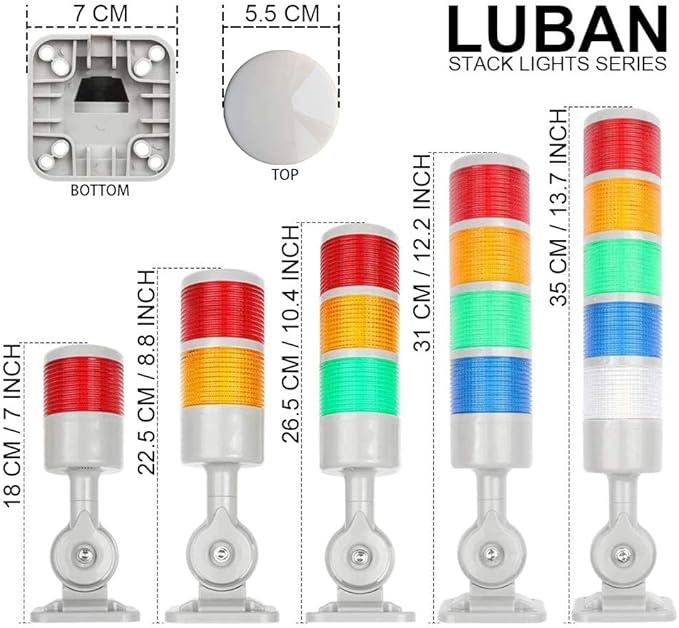 Signal Tower Stack Lights - Industrial Warning Lights with Rotatable Base, Steady/Flashing, 110V 220V AC (3-Layer, with Buzzer)