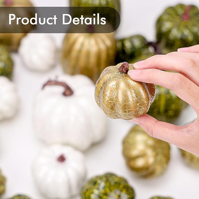 12 Pcs Pumpkin Decor,Fall Decorations for Home,Metal Cracked Design Foam Pumpkins for Thanksgiving Halloween Table Centerpiece Decor,Autumn Harvest Outdoor Pumpkins for Porch