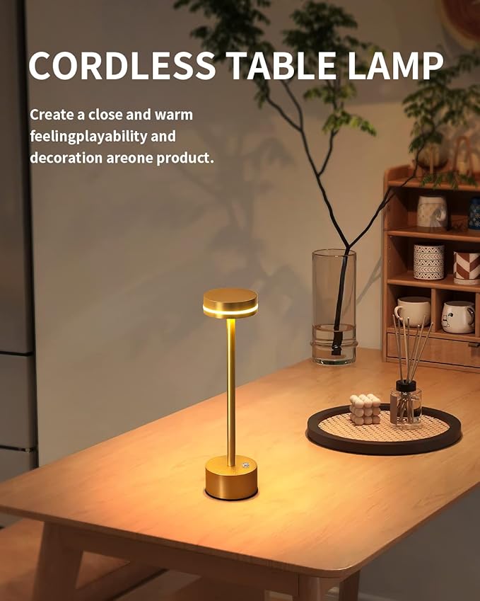 PUSU Table Lamps with Touch Control,Cordless Battery Operated Led Desk Lamp,3-Level Brightness Portable Table Lamp,for Living Room Office Bedroom Dormitory Restaurant Camping.