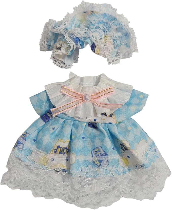 Doll Outfit Clothes Set for 17cm Dolls, Premium Fashion Princess Dress Jumpsuit for Dolls Accessories (NO Doll) (Blue Head Flower and Dress)