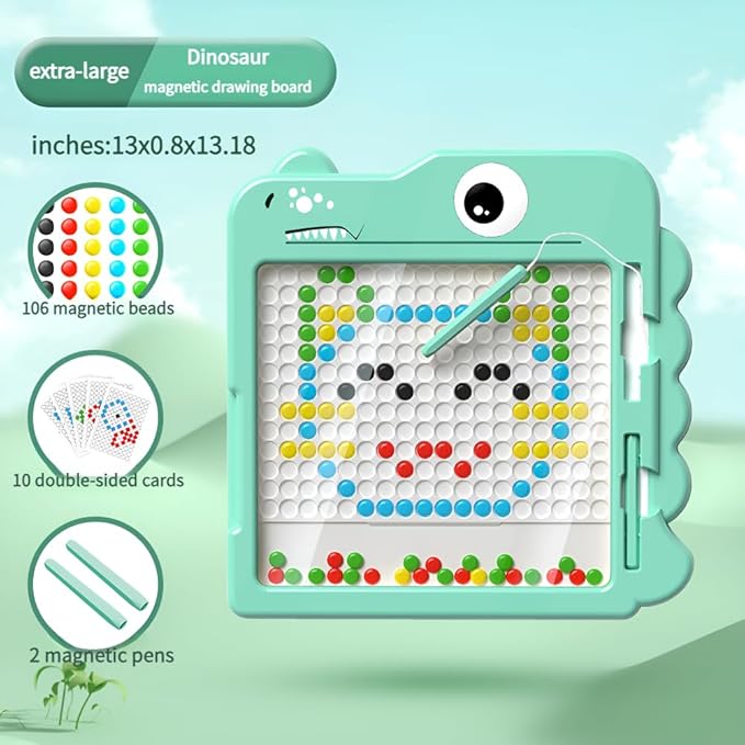 Magnetic Drawing Board，Large Magnet Doodle Board with Pen and Dot Beads,20 Colored Pattern Cards,Montessori Toys and Travel Toys Two-in-one,Perfect Learning Gift for Toddlers Ages 3-8