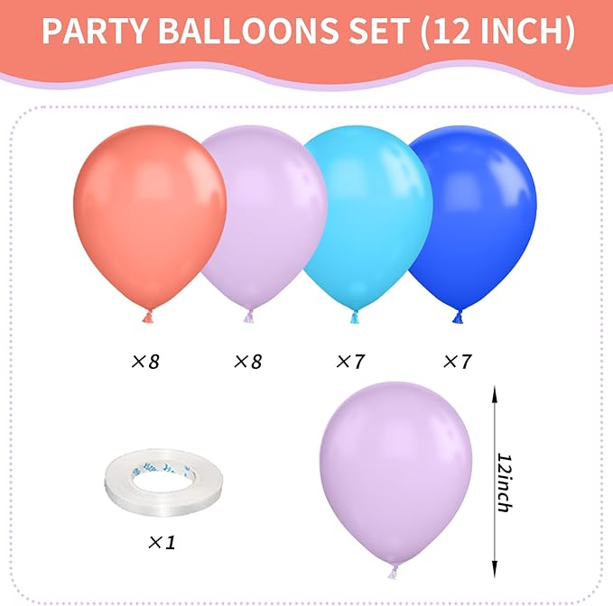 Blue Pink Purple Balloons Birthday Party Decorations, Royel Blue Pastel Purple Balloon Happy Birthday Latex Balloons for Birthday Themed Party Birthdays Baby Showers Party Supplies