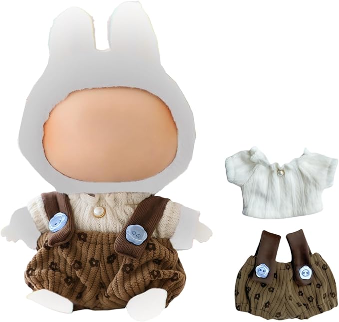 Clothes for Dolls Accessories (No Doll), Cute Outfit Set 2 Pieces Bib Pants for 15 & 17cm Doll Suit, Stylish Dress Up Overalls Doll Clothing Set Replacement Brown