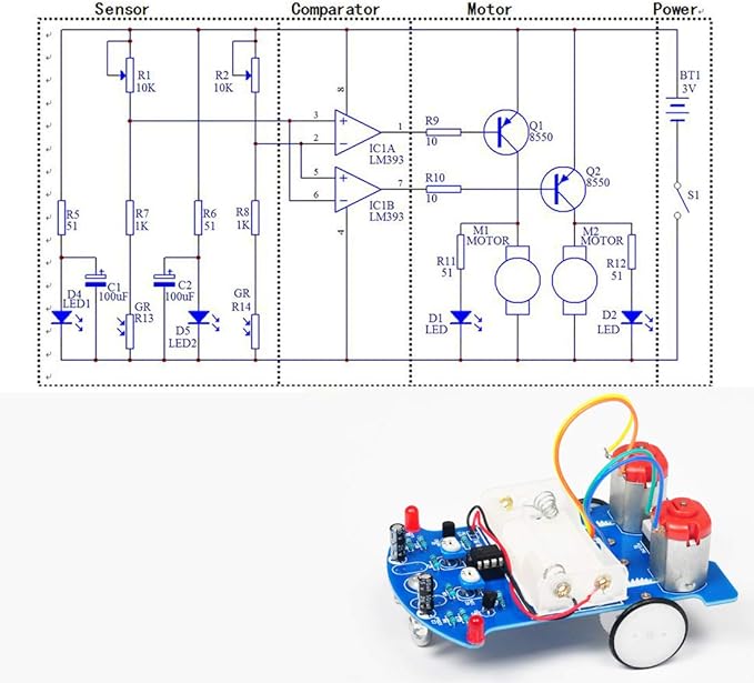 Soldering Project kit Solder Learning Practice for School Electronic Education, Great Fun Gift for Electronics Hobbyists and Trainer (D2-5 Smart Car Kit)