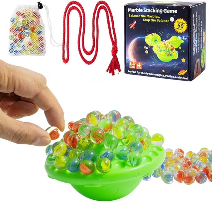 Marble Game Set - Marble Balance Game, 60 Colorful Marbles with Built in Storage, Fun Family Challenge for 1-4 Players, Educational Toy for Kids & Adults, Perfect for Parties, Travel ﻿