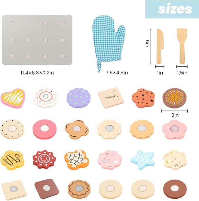Slice and Bake Wooden Cookie Play Food Set for Kids, Kitchen Toys Food Accessories for Toddlers, Pretend Play Baking Set for 3 4 5 Years Old Girls Boys Birthday Gifts
