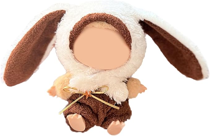 17CM Doll Clothes Set Big Ears Hood + Brown Overalls, Fashion Cute Dress-Up Clothes for Doll Accessories Outfit(No Doll Included)(LBB Clothes 11)