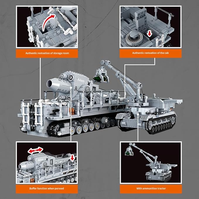 DUANT FC4303 1: 26 Karl Heavy Mortar Building Blocks Set, 2875 Pieces WW2 German Army Karl Mortar Vehicles Model, MOC Collectible Kit for Adults/Military Enthusiasts