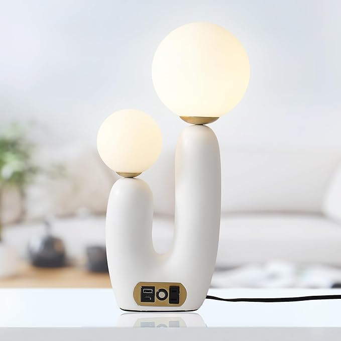 Decorative Mushroom Lamp, Resin Lamp for Desk, Unique Globe Lamps for Bedrooms and Side Tables, Desk Lamps for Night Stands, Portable Table Lamps for Living Room (White)