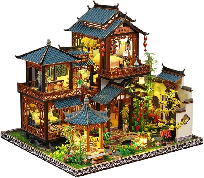 DIY Book Nook Kit - DIY Miniature Dolls House Kit with Furniture and LED Light, 3D Puzzle Wooden Art Bookends, Model Kits for Adults to Build (Yayun Lanting)