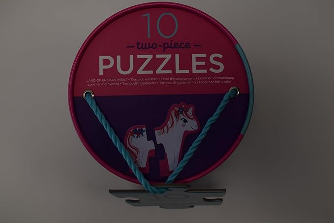 Crocodile Creek Let’s Begin Puzzle - Ten 2-Piece Beginner Puzzles for Ages 2 and Up - Heavy-Duty Storage Canister with Handle - Colorful Unicorns Design - Each Puzzle is 6" L x 4" H Finished