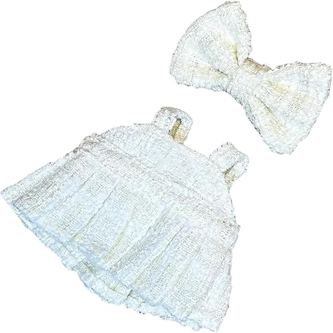 17cm/6.7in Clothes Set for Dolls - Cute Hat & Overalls Outfit, Soft Premium Fabric Dress Up Accessories Suit, Easy On/Off, NO Doll Included (White Dress)