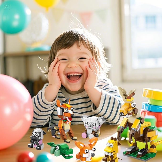 30 Packs Building Blocks Party Favors for Kids, 10 in 1 Mini Animals Building Block Sets for Classroom Prizes, Birthday, Party Favors Return Gifts, Valentines, Easter Gifts (Animals)