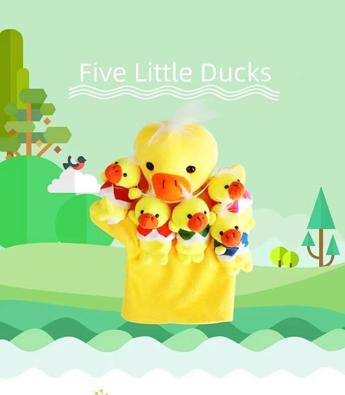 5 Little Ducks Finger Puppets for Kids, 6 Pack Plush Finger Puppets Toy, Storytelling Theater Role Play, Bedtime Story for Toddlers