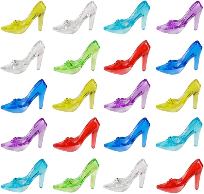 45 PCS Mini Crystal Acrylic Shoes Princess Heels Plastic Slippers Sensory Bin Filler for Girls,Wedding Birthday Party Table Favors,Party Decorations,7 Colors Mixed