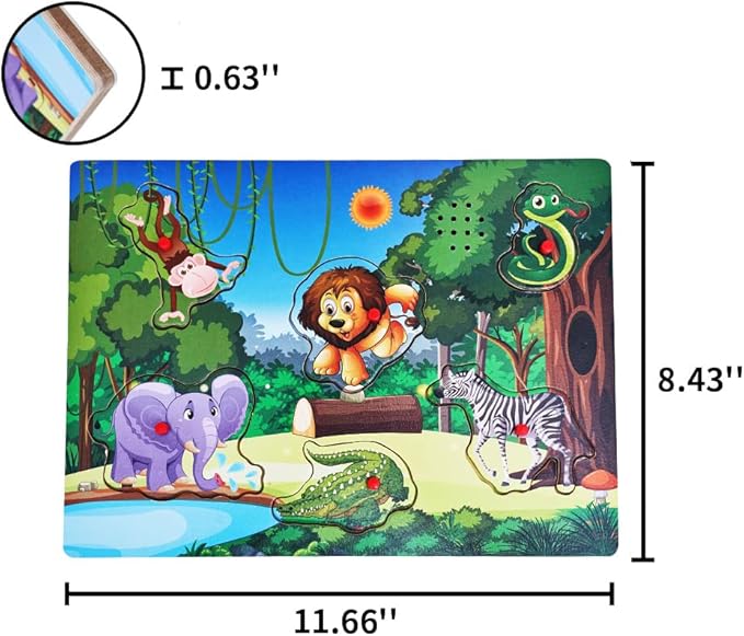 Wooden Forest Animals Sound Peg Puzzles for Toddlers Wooden Pegged Puzzle with Sound Effect for Toddlers and Preschoolers, Educational Learning Toy Gift