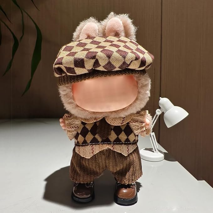 17cm Clothes Set, Cute Hat Unique Pocket Design Overalls Dress up Set(NO Doll), Handmade Clothing Designed for 17cm Doll (Brown Set 1)