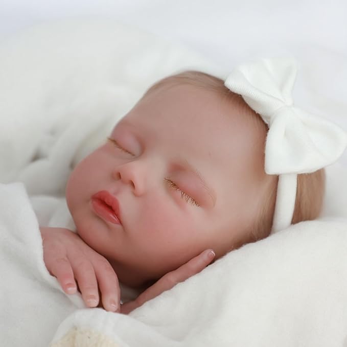 SCOM Lifelike Reborn Baby Dolls - 18 Inch Sleeping Real Life Realistic Newborn Baby Doll with Soft Cloth Body, Sleeping Eyes and Cute Feeding Accessories Toy, Gift for 3+ Year Old Girls Boys Kids