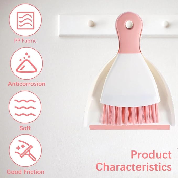 Dust Pan Broom Brush Dustpan - Dustpan and Brush Set, Mini Dust Pans with Brushes, Handheld Broom Cleaning for Tables, Keyboards, Guinea Pig Cage, and Cat Litter, etc.(Pink